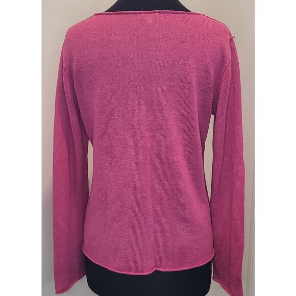 Eileen Fisher Fuchsia Pink Linen Knit V-Neck Sweater – Medium – Relaxed Fit - Picture 2 of 7